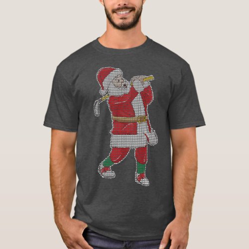Golfing Santa Claus Golf Golfer Christmas Knit Pat T_Shirt