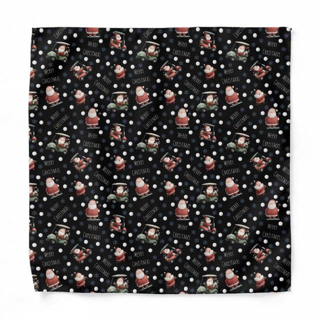 Golfing Santa on Black Bandana (Front)
