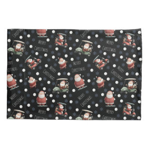 Golfing Santa on Black Pillow Case