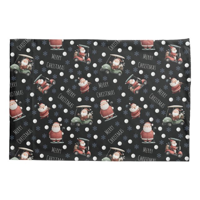Golfing Santa on Black Pillow Case (Back)