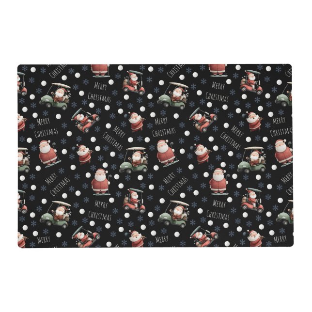 Golfing Santa on Black Placemat (Front)