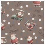 Golfing Santa on Coffee Brown Fabric