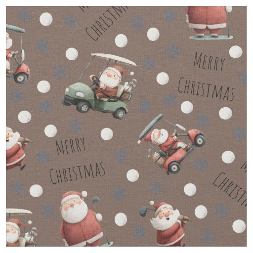 Golfing Santa on Coffee Brown Fabric