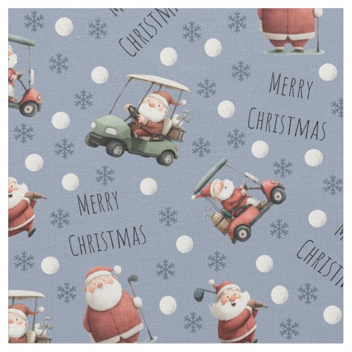 Golfing Santa on Dark Gray-Blue Fabric