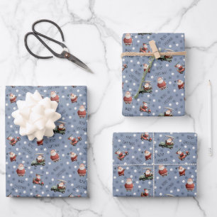 Golfing Santa on Dark Gray-Blue Wrapping Paper Sheets