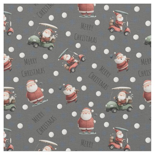 Golfing Santa on Dark Gray Fabric