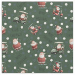 Golfing Santa on Dark Green Fabric