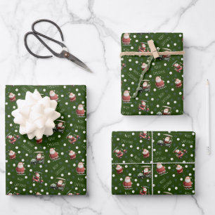 Golfing Santa on Deep Green Wrapping Paper Sheets