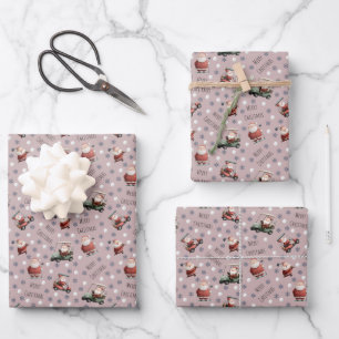 Golfing Santa on Dusty Rose Wrapping Paper Sheets