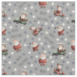 Golfing Santa on Gray Fabric
