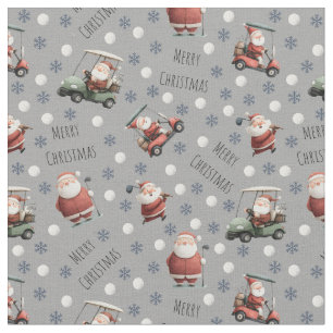Golfing Santa on Gray Fabric