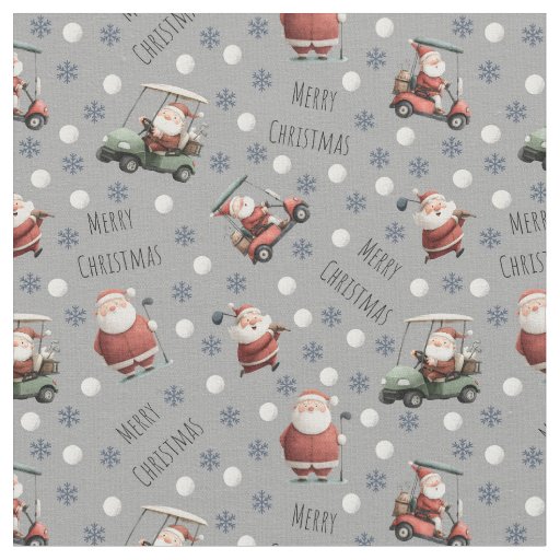Golfing Santa on Gray Fabric