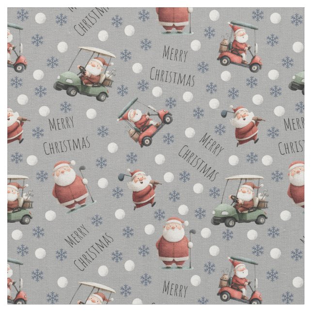 Golfing Santa on Gray Fabric (Close Up)