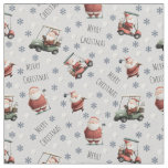 Golfing Santa on Light Gray Fabric