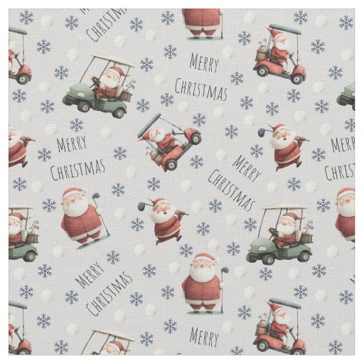 Golfing Santa on Light Gray Fabric