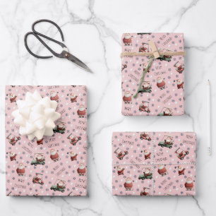 Golfing Santa on Light Pink Wrapping Paper Sheets