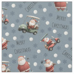 Golfing Santa on Light Slate Gray Fabric