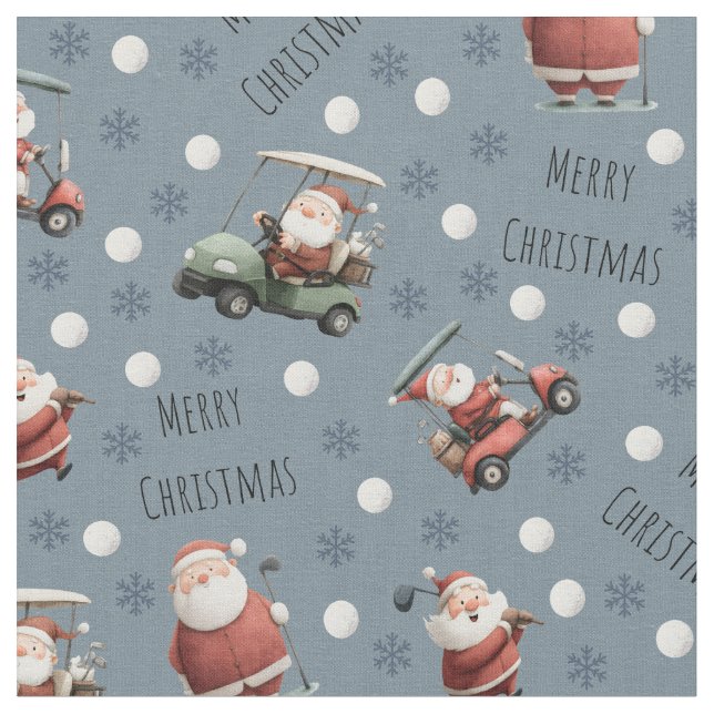 Golfing Santa on Light Slate Gray Fabric (Close Up)
