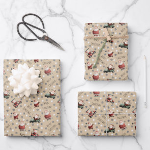 Golfing Santa on Light Tan Wrapping Paper Sheets