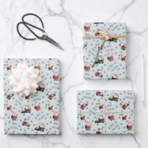 Golfing Santa on Pale Green Wrapping Paper Sheets