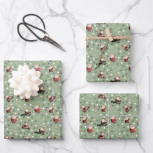 Golfing Santa on Sage Green Wrapping Paper Sheets