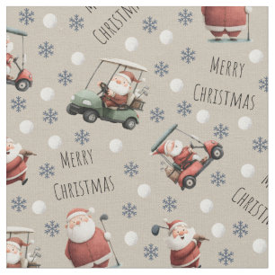 Golfing Santa on Vanilla Fabric