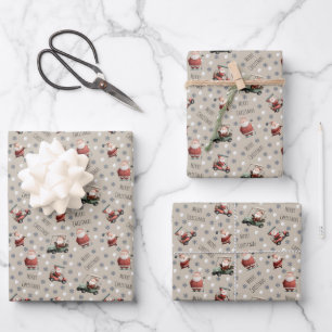 Golfing Santa on Vanilla Wrapping Paper Sheets