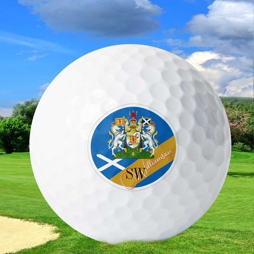 Golfing Scotland  Monogram Scottish Flag golden Golf Balls