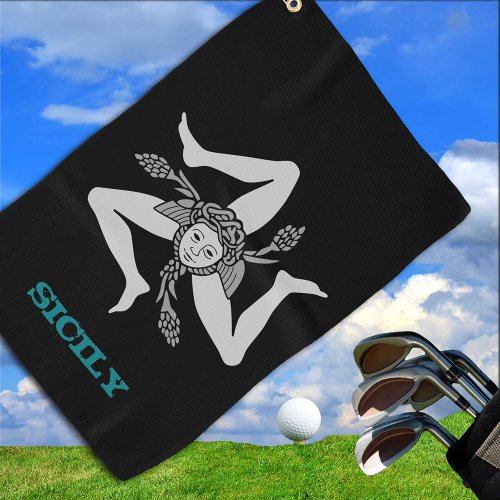 Golfing Sicily  Sicilian coat of arms  flag Golf Towel