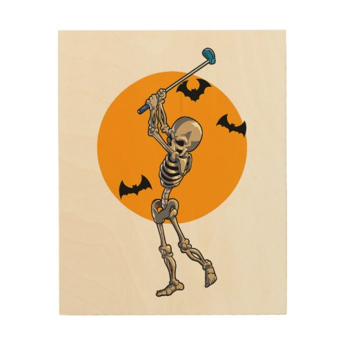 Golfing Skeleton Halloween Men Golf Halloween Golf Wood Wall Art