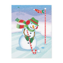 Golfing Snowman Christmas Candy Cane Club Postcard