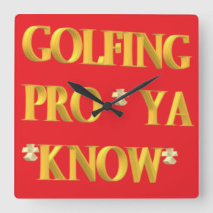 Golfing sports design red and gold large text square wall clock