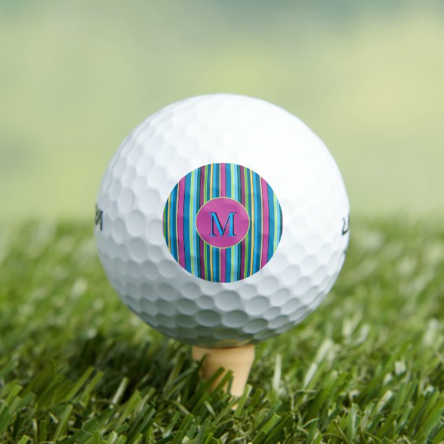 Golfing Summer Stripes Purple Turquoise Golf Towel Golf Balls (Insitu Tee)