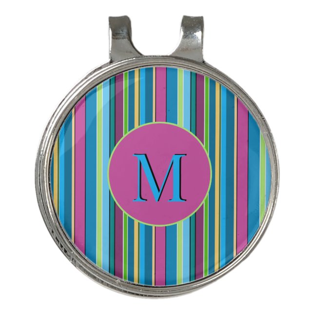 Golfing Summer Stripes Purple Turquoise Golf Towel Golf Hat Clip (Front)