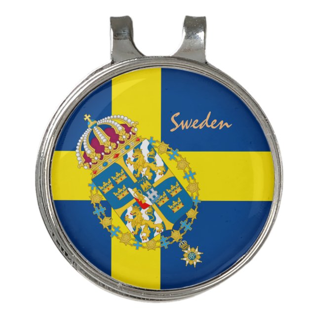 Golfing Sweden & Swedish Flag /Golf Ball Marker Go Golf Hat Clip (Front)