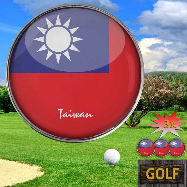 Golfing Taiwan & Taiwanese Flag /Golf Ball Marker (Creator Uploaded)