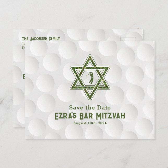 Golfing Theme Golf Bar Mitzvah Save the Date Postcard (Front/Back)
