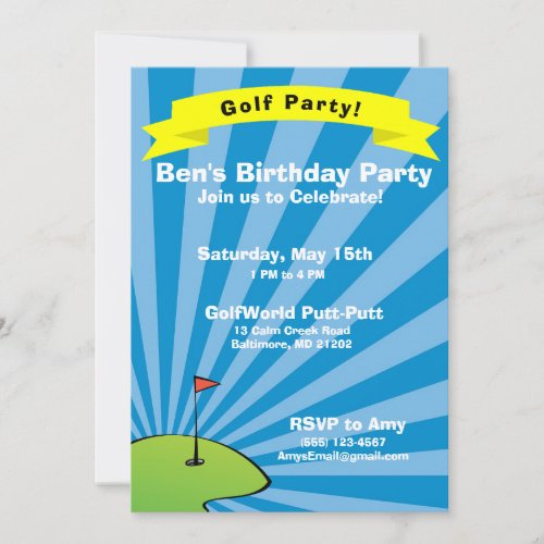 Golfing Themed Birthday Party Invitation