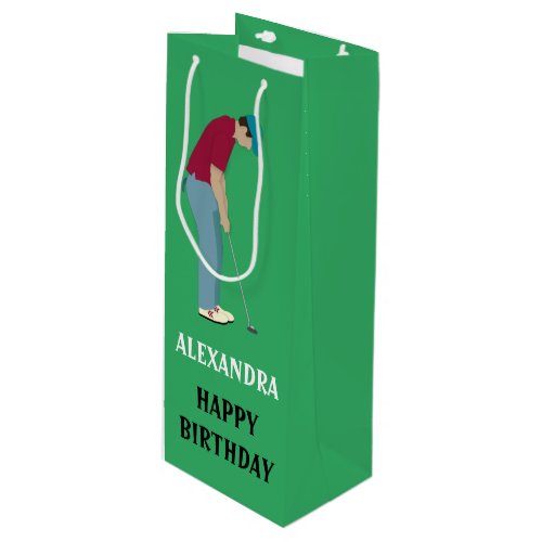 Golfing Themed Green Wine Gift Bag