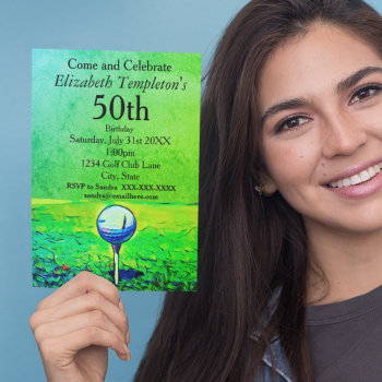 Golfing Themed Women's 50th Birthday Tee Off Invitation by TheShirtBox at Zazzle