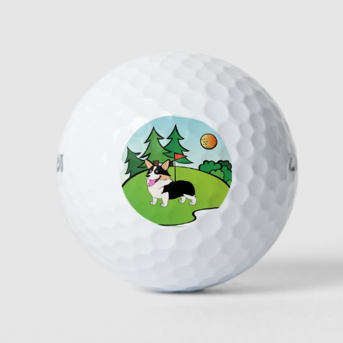 Golfing Tricolor Corgi Cartoon Golf Balls