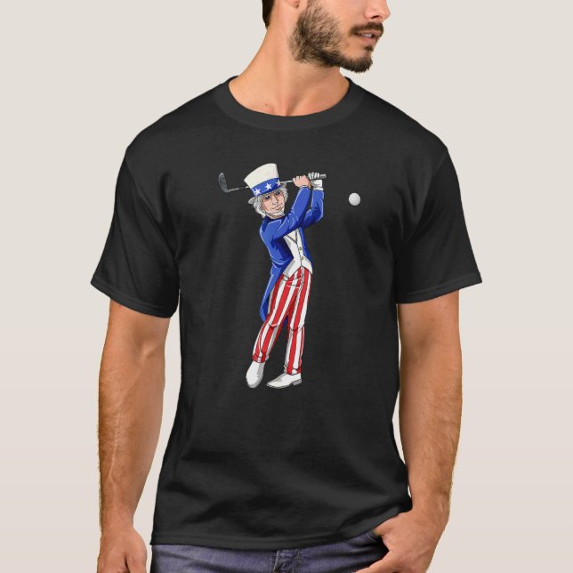 Golfing Uncle Sam Golfers American Flag 4th Of Jul T-Shirt (Front)