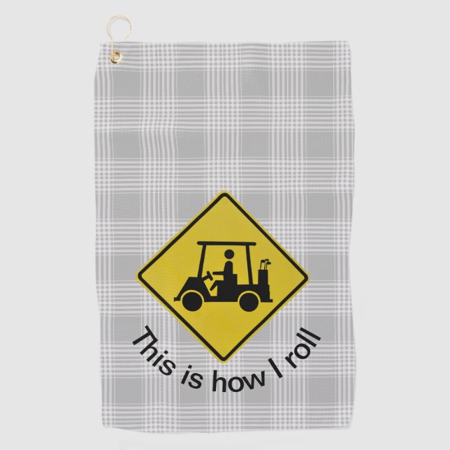 Golfing Yield Sign Gray Plaid Golf Towel (Front)