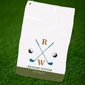 Golfplayer Name  Clubs & Balls Stylish Golf Towel by mixedworld at Zazzle