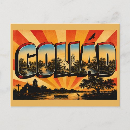 Goliad TX Mission River Woodlands Art Postcard