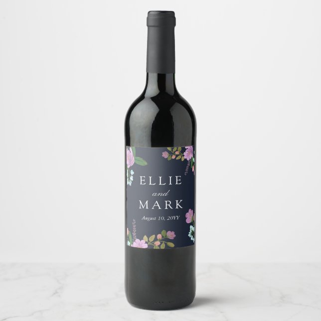Golightly Floral Wedding Wine Label (Front)