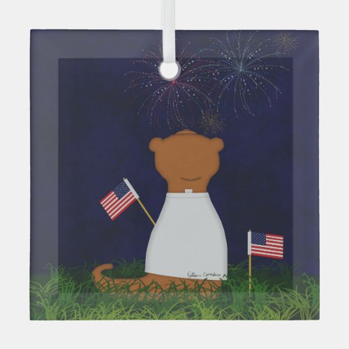 GOliver The Otter Watching Fireworks Glass Ornament