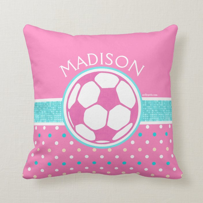 Golly Girls: Pink and Teal Soccer Ball Monogrammed Throw Pillow ...