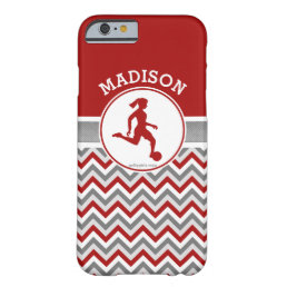 Golly Girls Red Chevron Stripes Soccer With Name Barely There iPhone 6 Case
