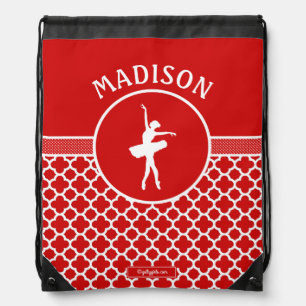 Golly Girls Red Quatrefoil and Polka-Dots Dancer Drawstring Bag